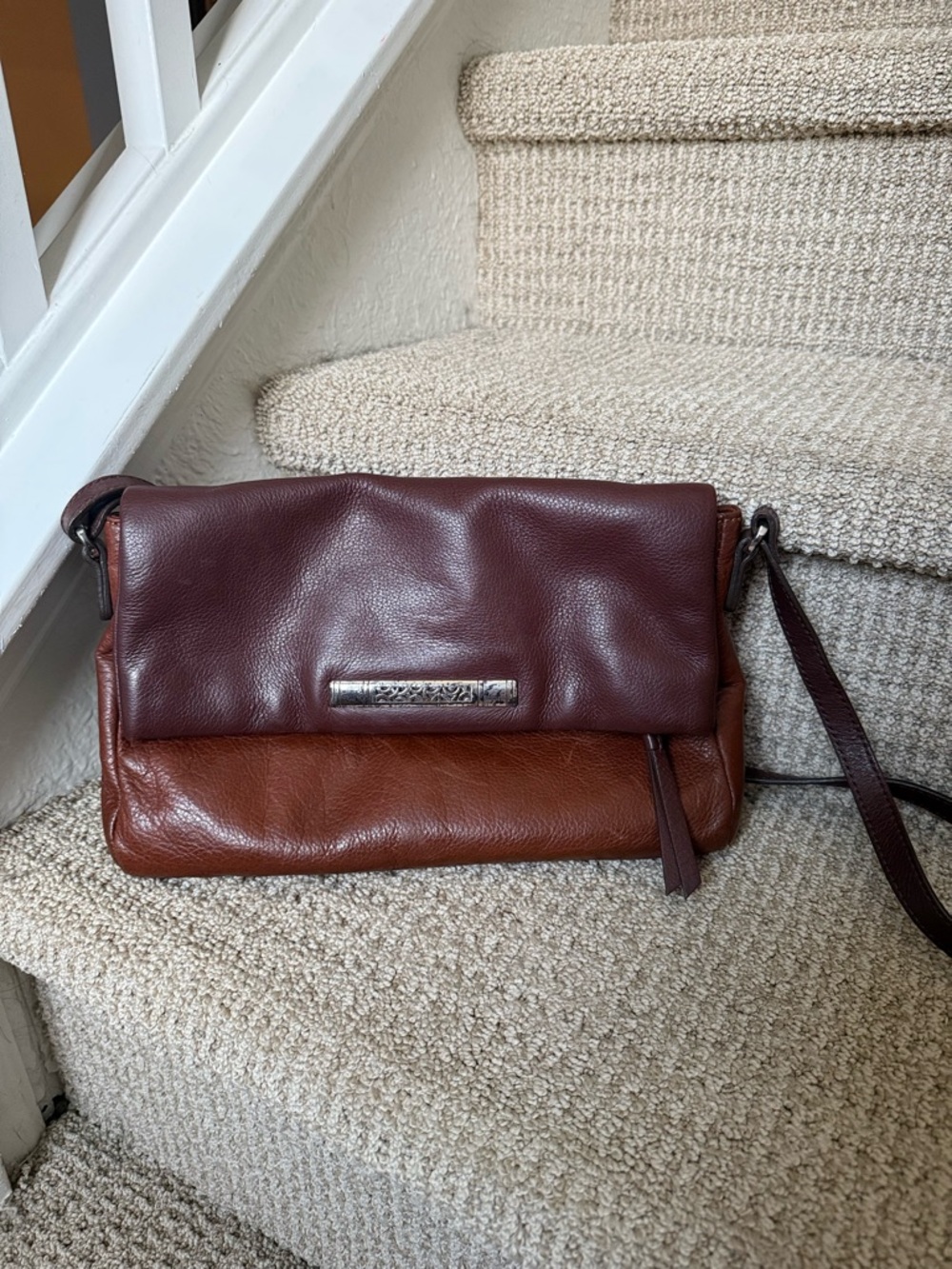 Brighton Two-Tone Brown and Wine Leather Crossbody Shoulder Bag